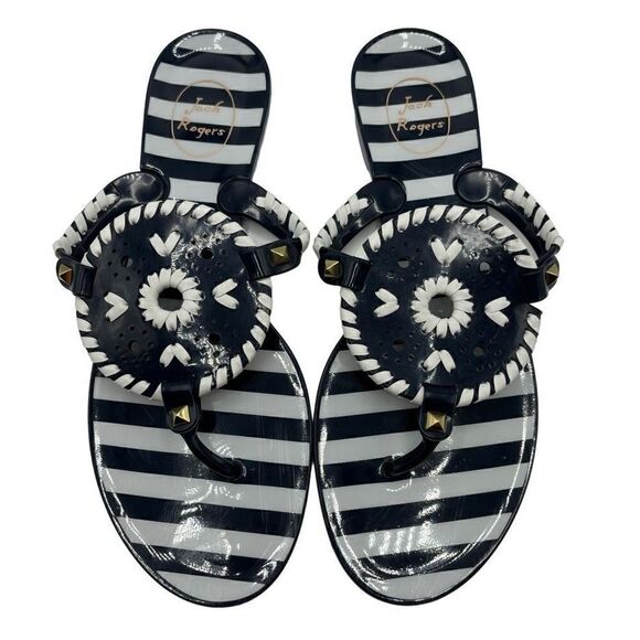 Jack Rogers Striped Georgica Jelly Sandals Midnight/White Size 8 - Picture 1 of 8